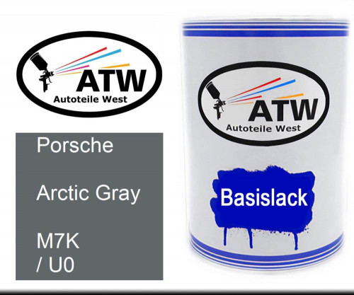 Porsche, Arctic Gray, M7K / U0: 500ml Lackdose, von ATW Autoteile West.